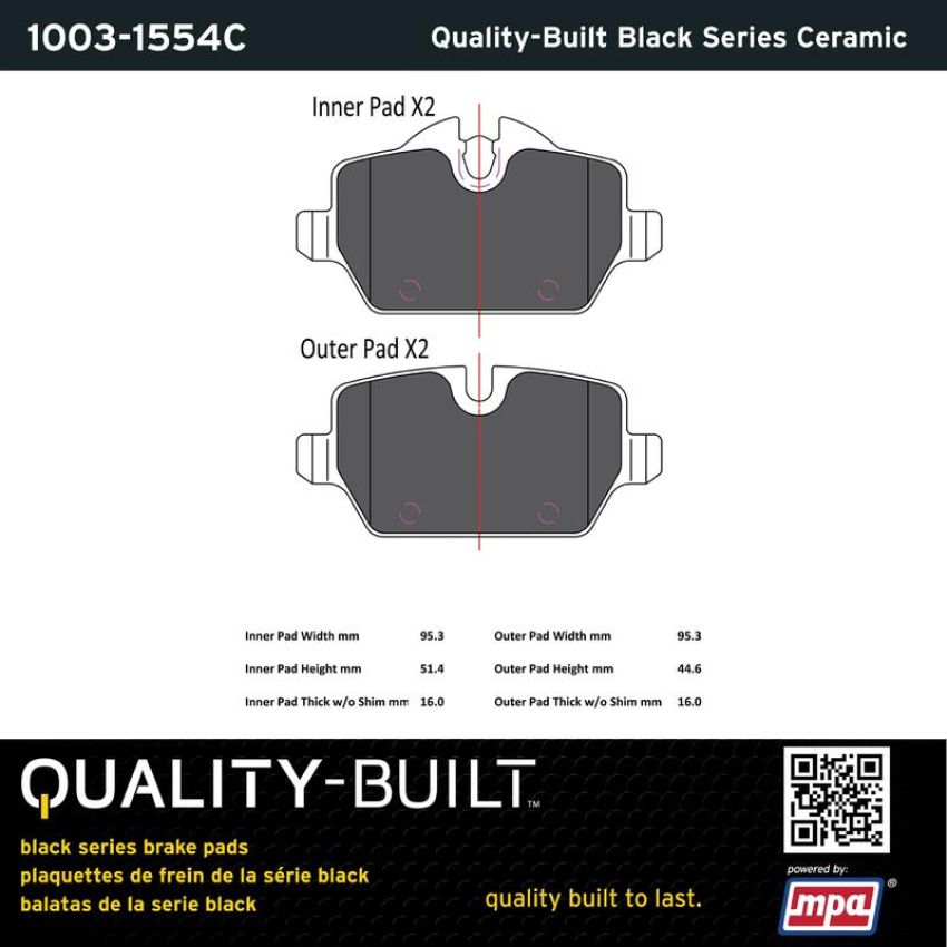 MPA 1003-1554C Quality-Built Black Series Ceramic Brake Pads w/ Hardware