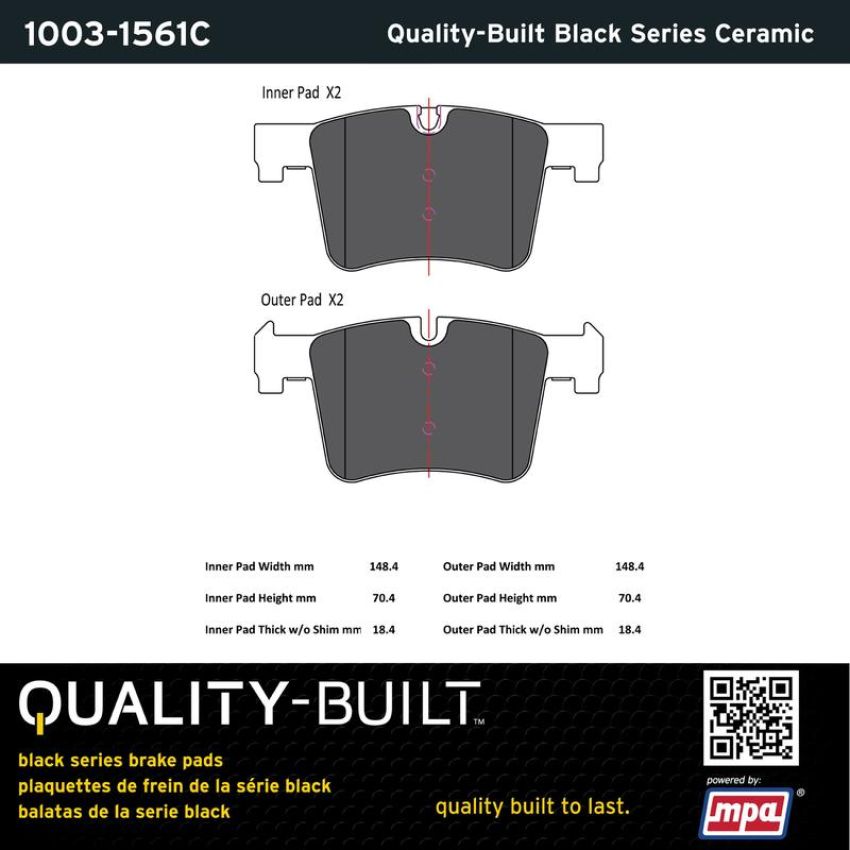 MPA 1003-1561C Quality-Built Black Series Ceramic Brake Pads w/ Hardware