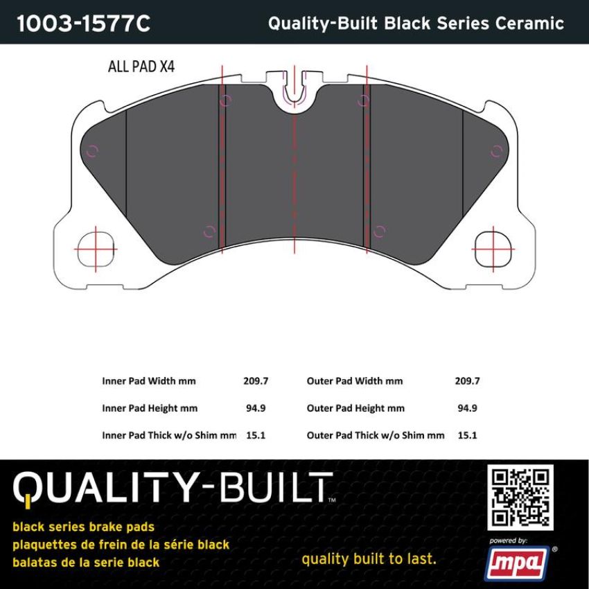 MPA 1003-1577C Quality-Built Black Series Ceramic Brake Pads w/ Hardware