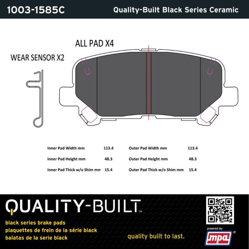 MPA 1003-1585C Quality-Built Black Series Ceramic Brake Pads w/ Hardware