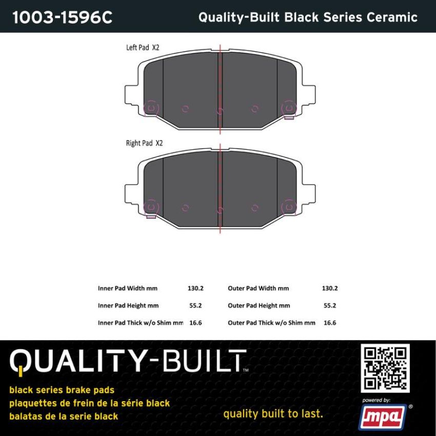 MPA 1003-1596C Quality-Built Black Series Ceramic Brake Pads w/ Hardware