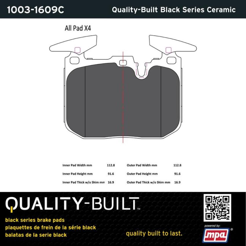 MPA 1003-1609C Quality-Built Black Series Ceramic Brake Pads w/ Hardware