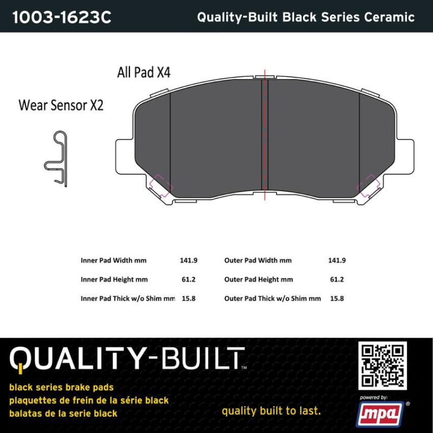 MPA 1003-1623C Quality-Built Black Series Ceramic Brake Pads w/ Hardware