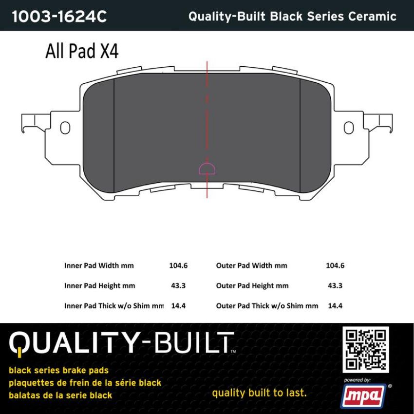 MPA 1003-1624C Quality-Built Black Series Ceramic Brake Pads w/ Hardware