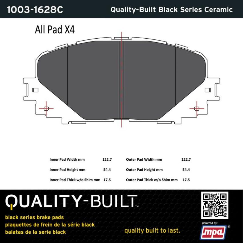 MPA 1003-1628C Quality-Built Black Series Ceramic Brake Pads w/ Hardware