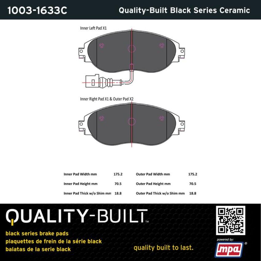 MPA 1003-1633C Quality-Built Black Series Ceramic Brake Pads w/ Hardware