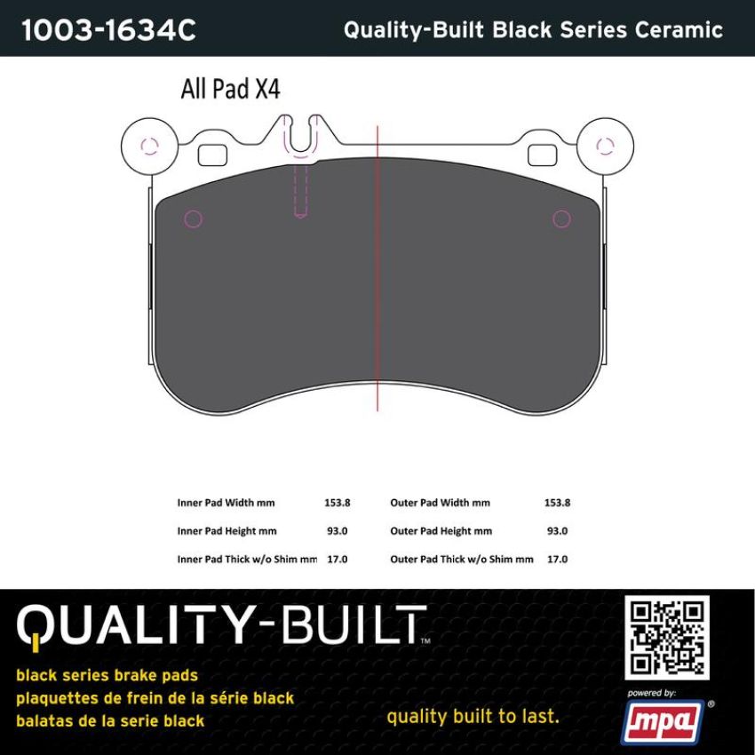 MPA 1003-1634C Quality-Built Black Series Ceramic Brake Pads w/ Hardware