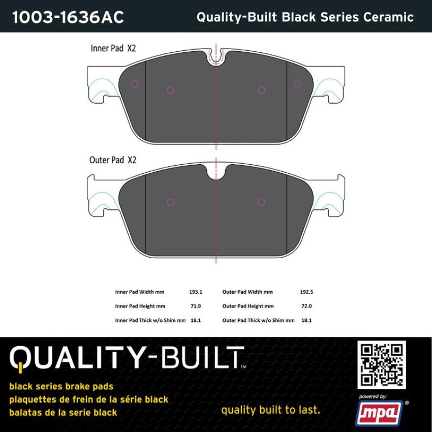 MPA 1003-1636AC Quality-Built Black Series Ceramic Brake Pads