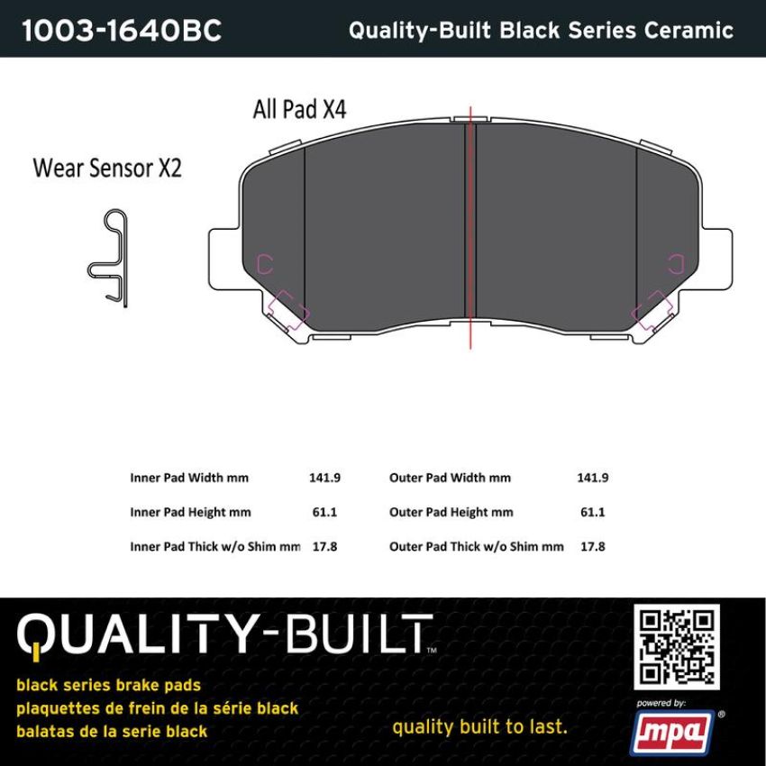 MPA 1003-1640BC Quality-Built Black Series Ceramic Brake Pads w/ Hardware
