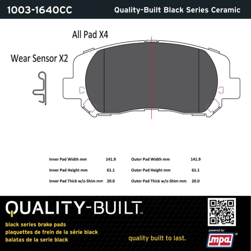 MPA 1003-1640CC Quality-Built Black Series Ceramic Brake Pads w/ Hardware