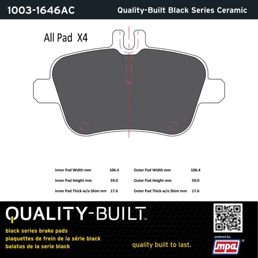 MPA 1003-1646AC Quality-Built Black Series Ceramic Brake Pads w/ Hardware
