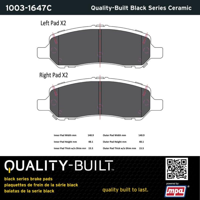 MPA 1003-1647C Quality-Built Black Series Ceramic Brake Pads w/ Hardware