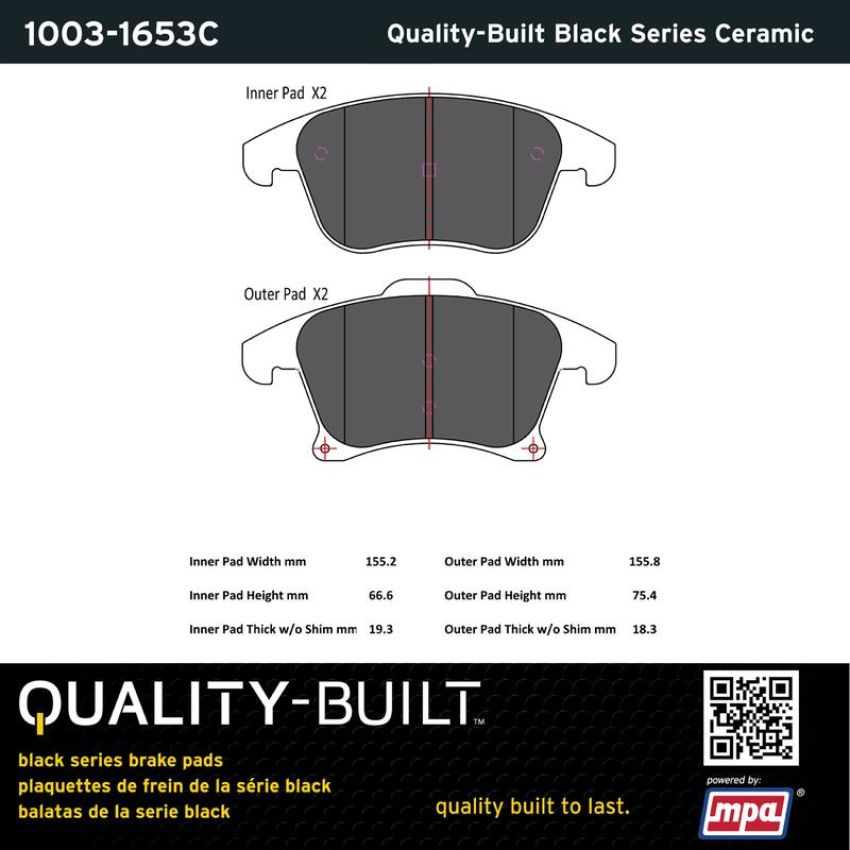 MPA 1003-1653C Quality-Built Black Series Ceramic Brake Pads w/ Hardware