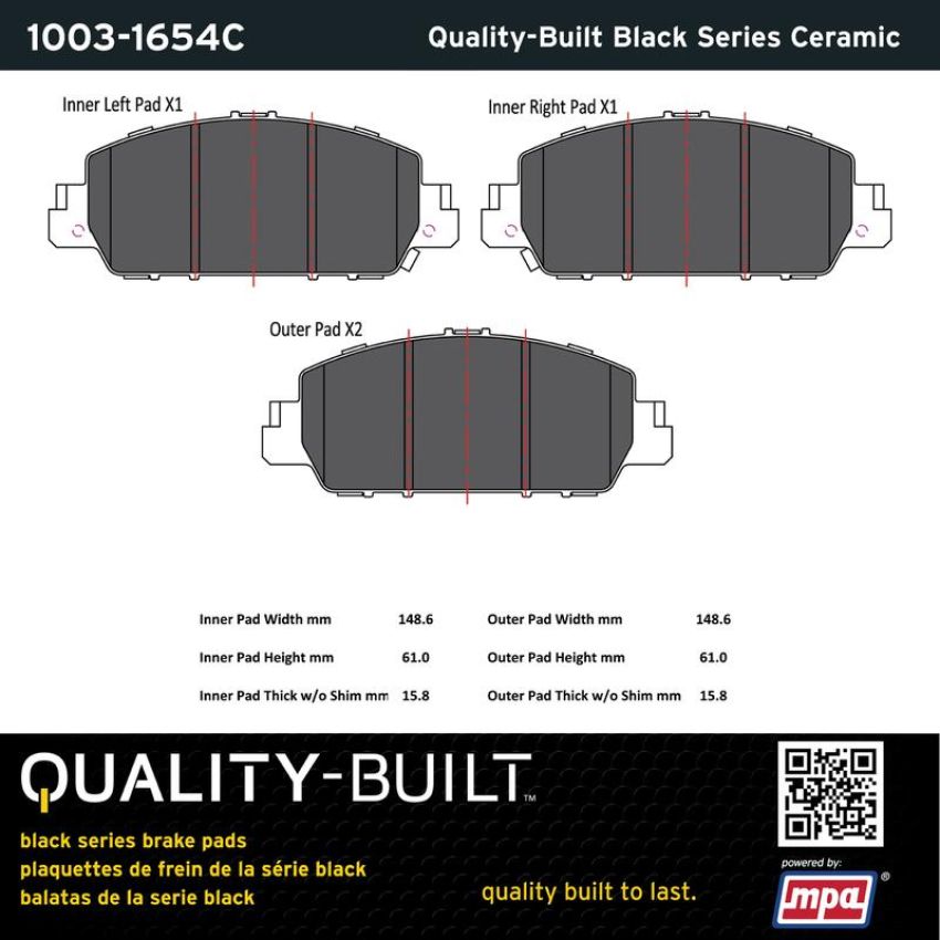 MPA 1003-1654C Quality-Built Black Series Ceramic Brake Pads w/ Hardware