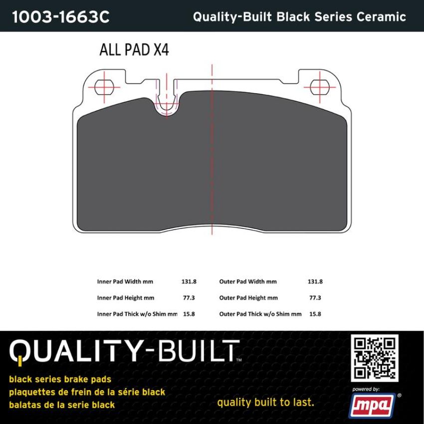 MPA 1003-1663C Quality-Built Black Series Ceramic Brake Pads w/ Hardware