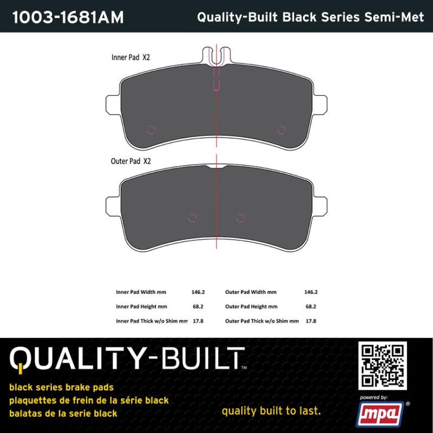 MPA 1003-1681AM Quality-Built Black Series Semi-Metallic Brake Pads