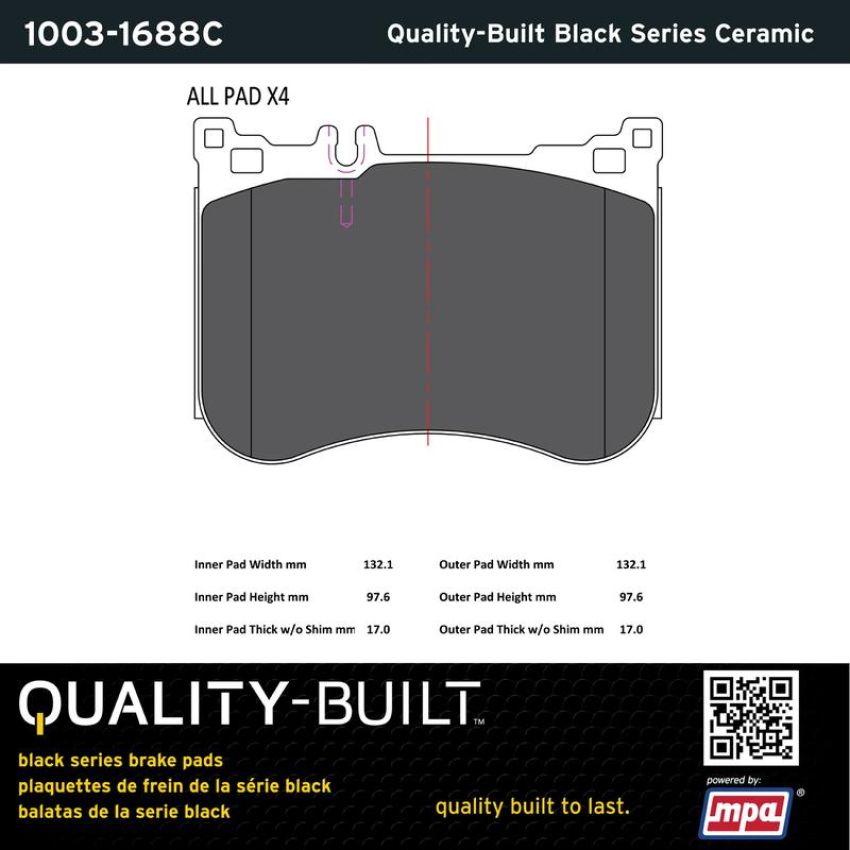 MPA 1003-1688C Quality-Built Black Series Ceramic Brake Pads w/ Hardware