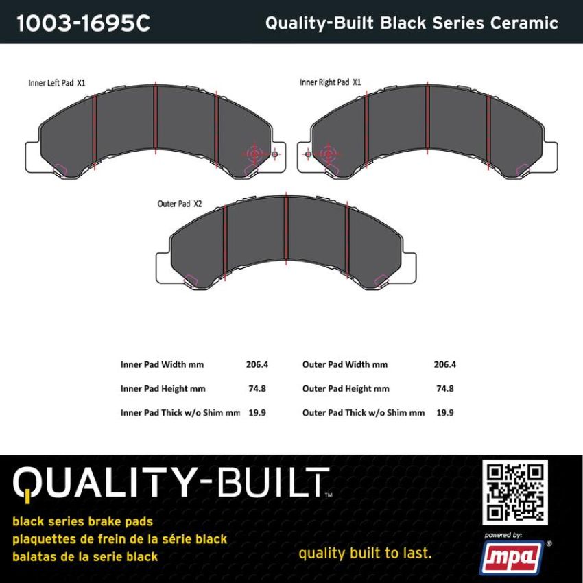MPA 1003-1695C Quality-Built Black Series Ceramic Brake Pads w/ Hardware
