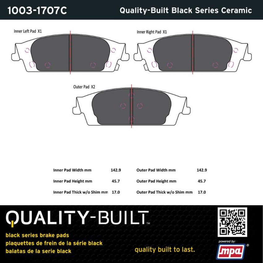 MPA 1003-1707C Quality-Built Black Series Ceramic Brake Pads w/ Hardware