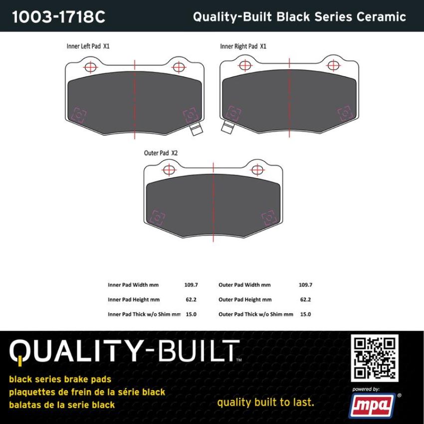 MPA 1003-1718C Quality-Built Black Series Ceramic Brake Pads w/ Hardware