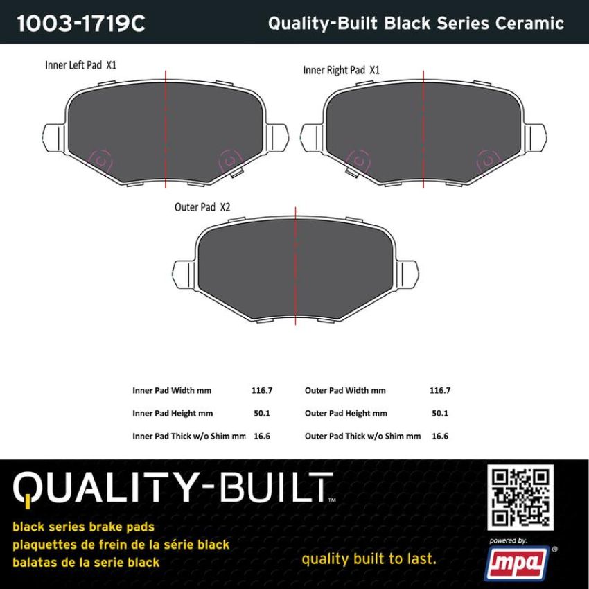 MPA 1003-1719C Quality-Built Black Series Ceramic Brake Pads w/ Hardware
