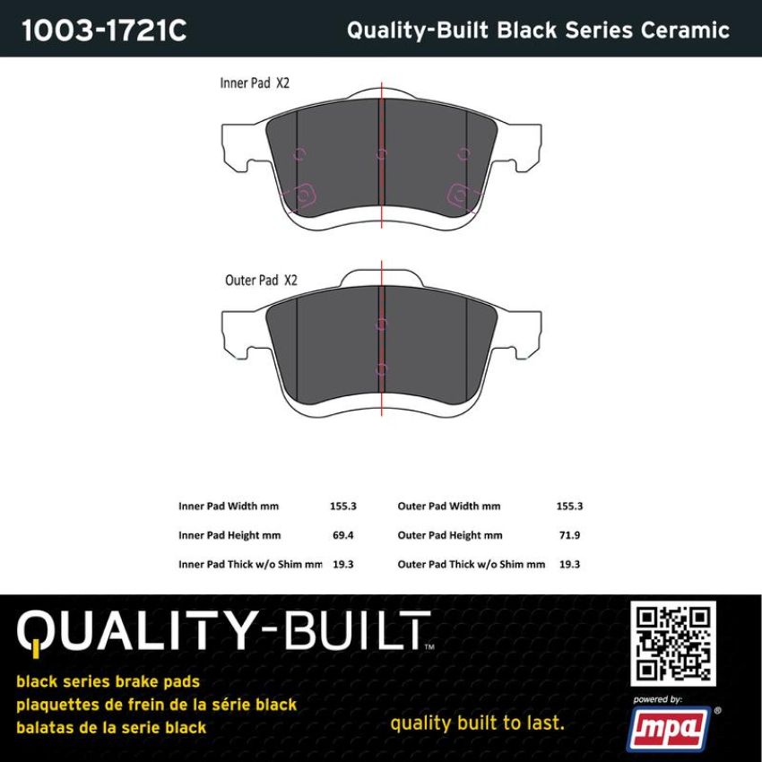 MPA 1003-1721C Quality-Built Black Series Ceramic Brake Pads w/ Hardware