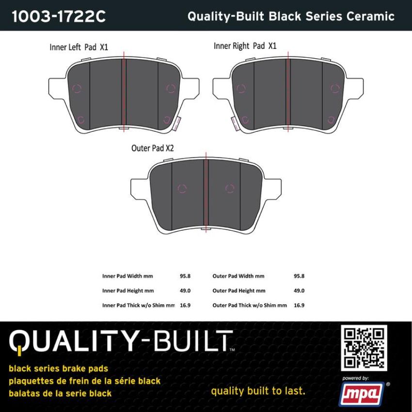 MPA 1003-1722C Quality-Built Black Series Ceramic Brake Pads w/ Hardware