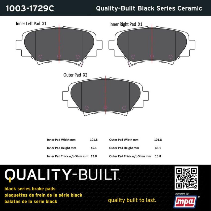 MPA 1003-1729C Quality-Built Black Series Ceramic Brake Pads w/ Hardware