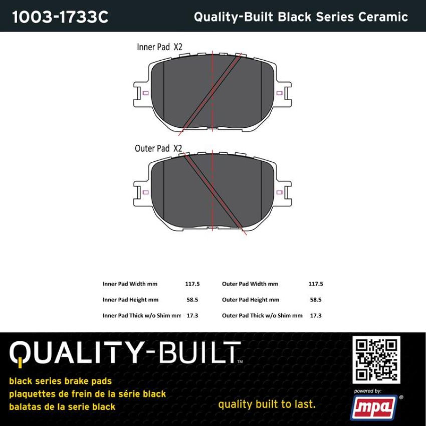 MPA 1003-1733C Quality-Built Black Series Ceramic Brake Pads w/ Hardware