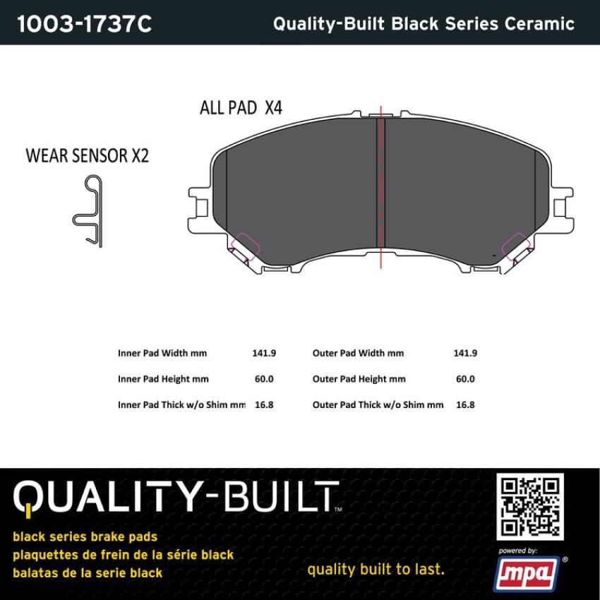 MPA 1003-1737C Quality-Built Black Series Ceramic Brake Pads w/ Hardware