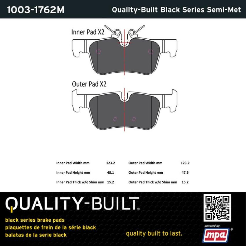 MPA 1003-1762M Quality-Built Black Series Semi-Metallic Brake Pads
