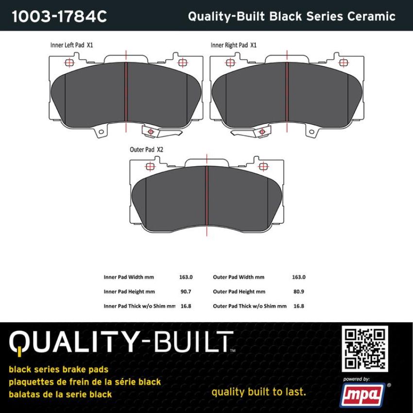 MPA 1003-1784C Quality-Built Black Series Ceramic Brake Pads w/ Hardware