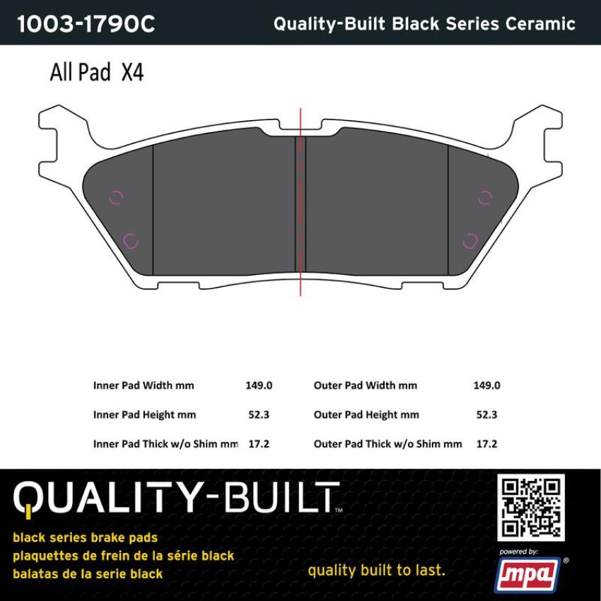 MPA 1003-1790C Quality-Built Black Series Ceramic Brake Pads w/ Hardware