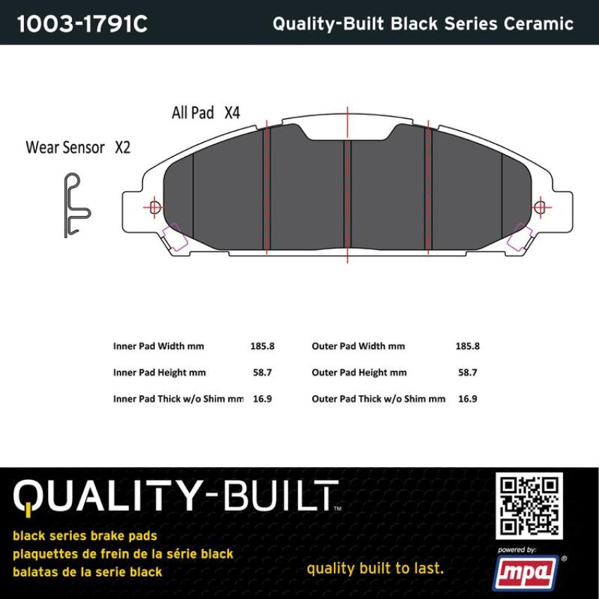 MPA 1003-1791C Quality-Built Black Series Ceramic Brake Pads w/ Hardware