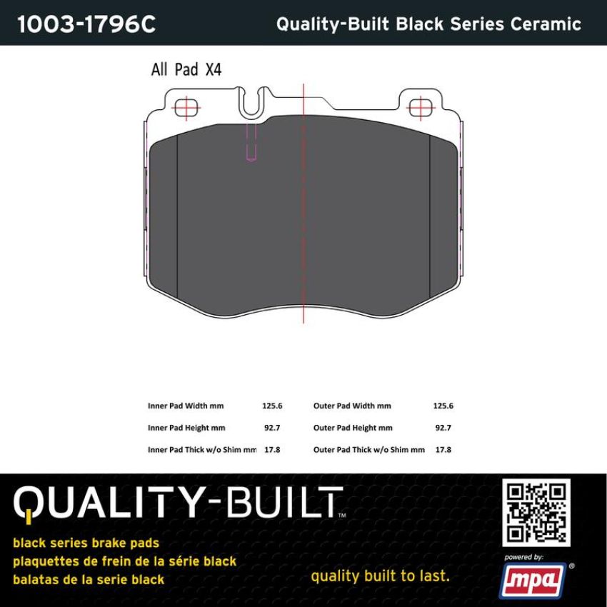 MPA 1003-1796C Quality-Built Black Series Ceramic Brake Pads w/ Hardware