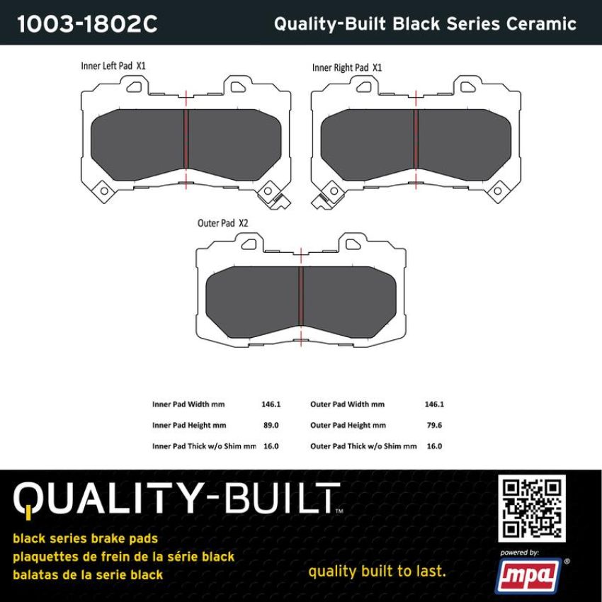 MPA 1003-1802C Quality-Built Black Series Ceramic Brake Pads w/ Hardware