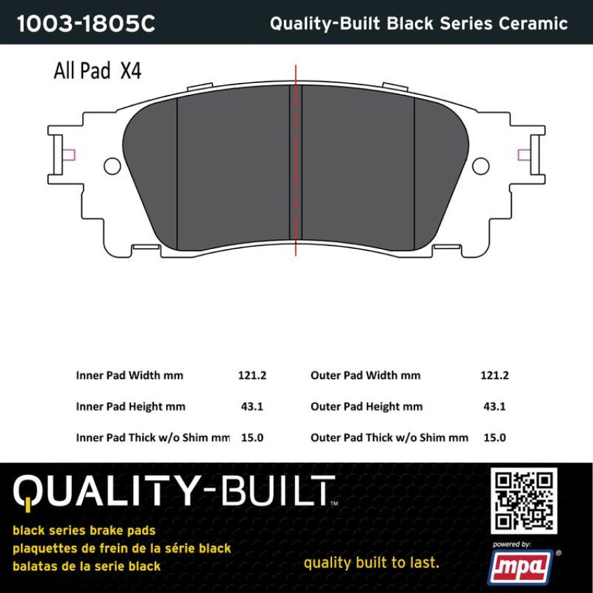 MPA 1003-1805C Quality-Built Black Series Ceramic Brake Pads w/ Hardware