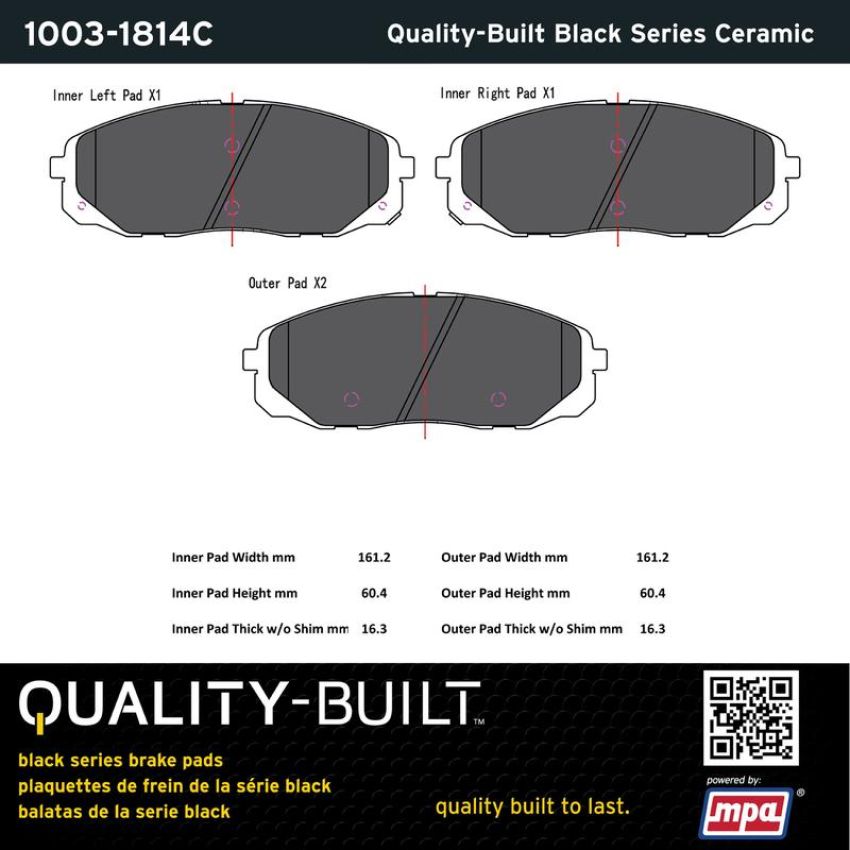 MPA 1003-1814C Quality-Built Black Series Ceramic Brake Pads w/ Hardware