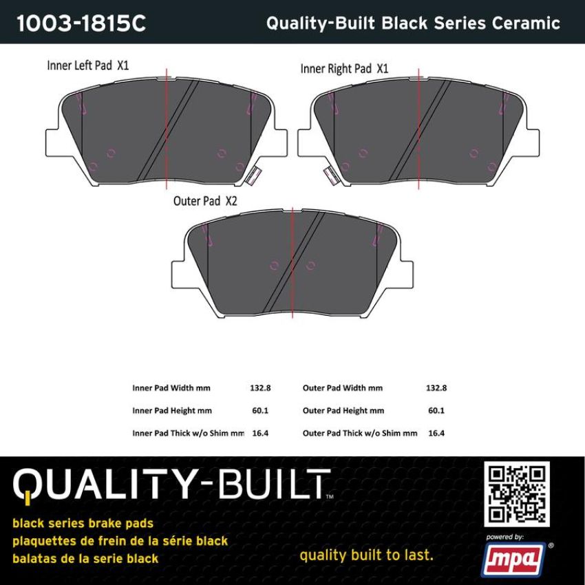MPA 1003-1815C Quality-Built Black Series Ceramic Brake Pads w/ Hardware