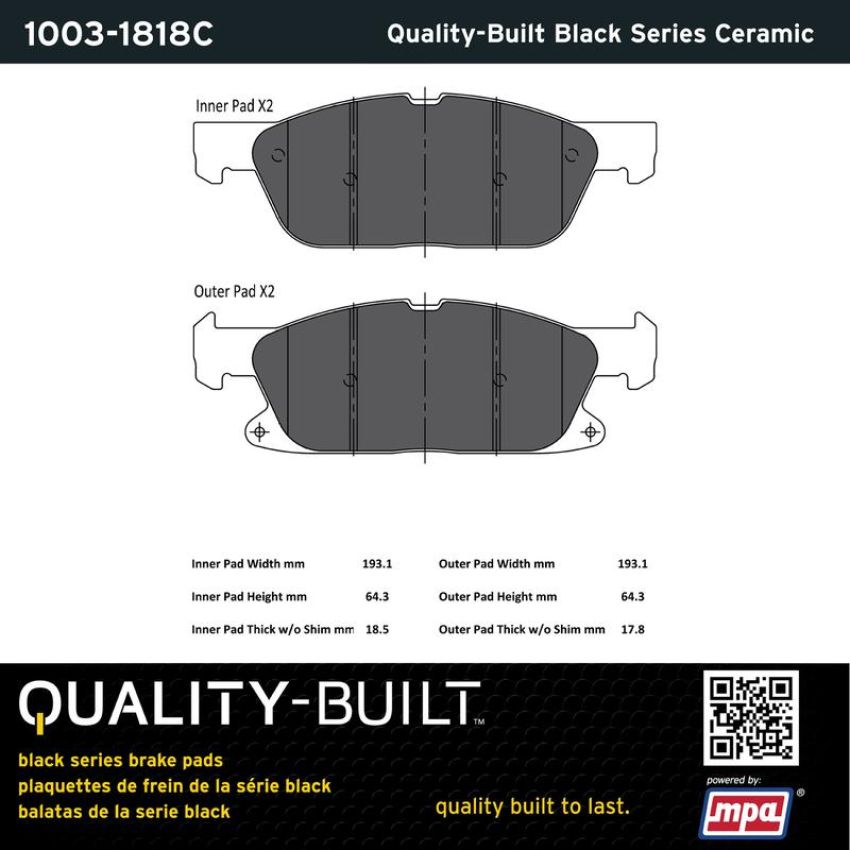 MPA 1003-1818C Quality-Built Black Series Ceramic Brake Pads w/ Hardware