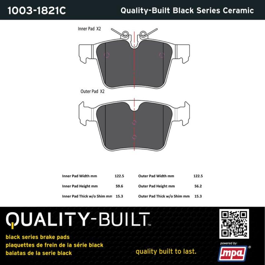 MPA 1003-1821C Quality-Built Black Series Ceramic Brake Pads w/ Hardware
