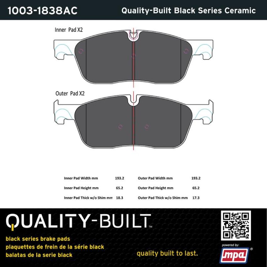 MPA 1003-1838AC Quality-Built Black Series Ceramic Brake Pads