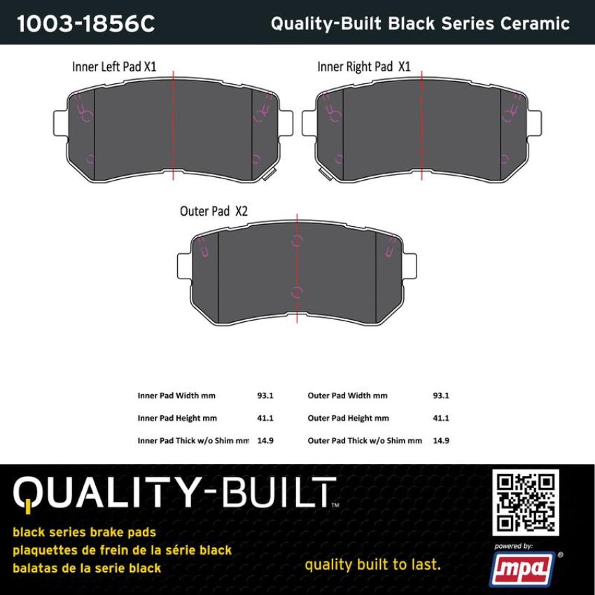 MPA 1003-1856C Quality-Built Black Series Ceramic Brake Pads w/ Hardware