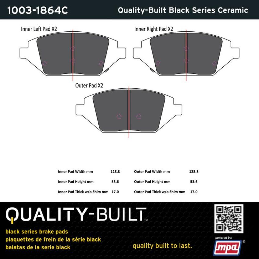 MPA 1003-1864C Quality-Built Black Series Ceramic Brake Pads w/ Hardware