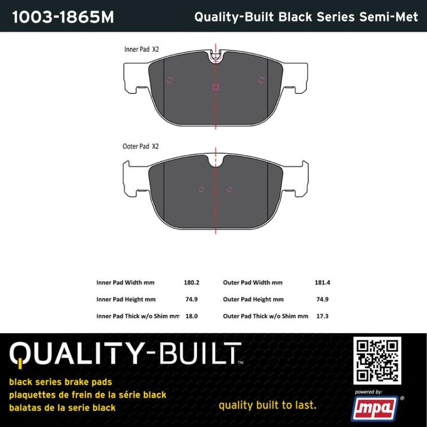 MPA 1003-1865M Quality-Built Black Series Semi-Metallic Brake Pads