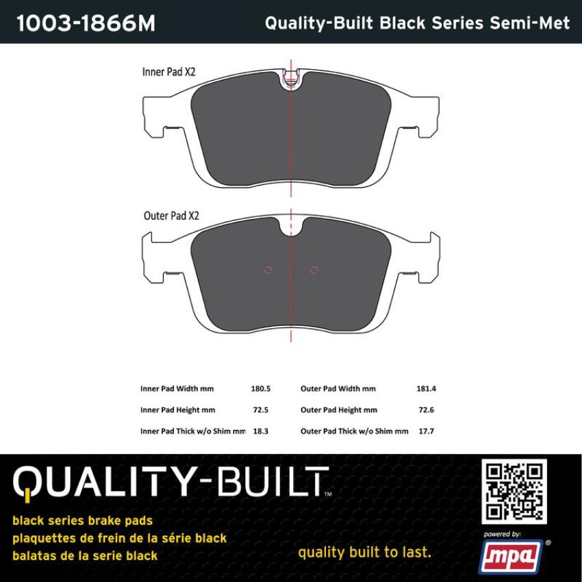 MPA 1003-1866M Quality-Built Black Series Semi-Metallic Brake Pads