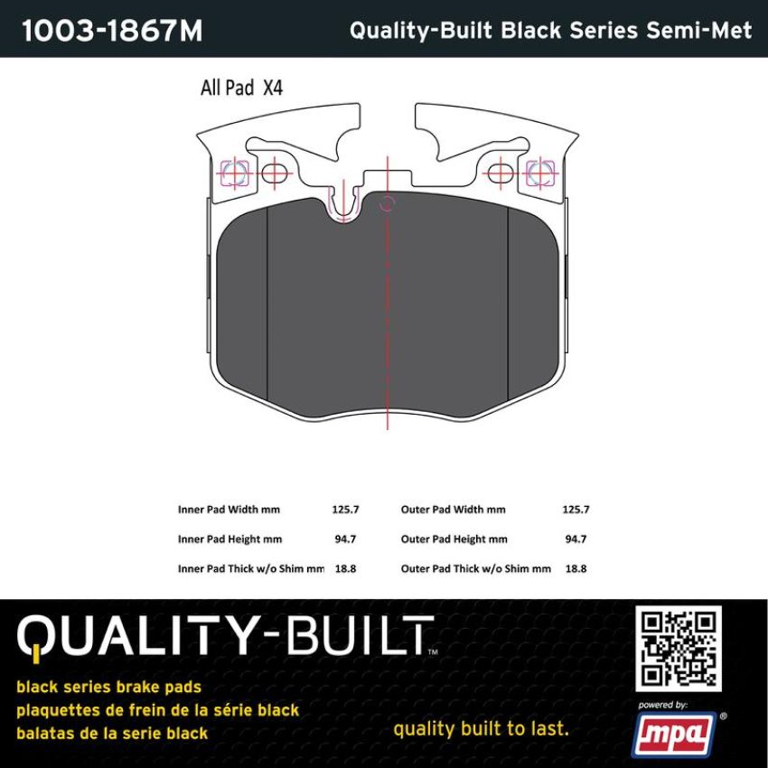 MPA 1003-1867M Quality-Built Black Series Semi-Metallic Brake Pads
