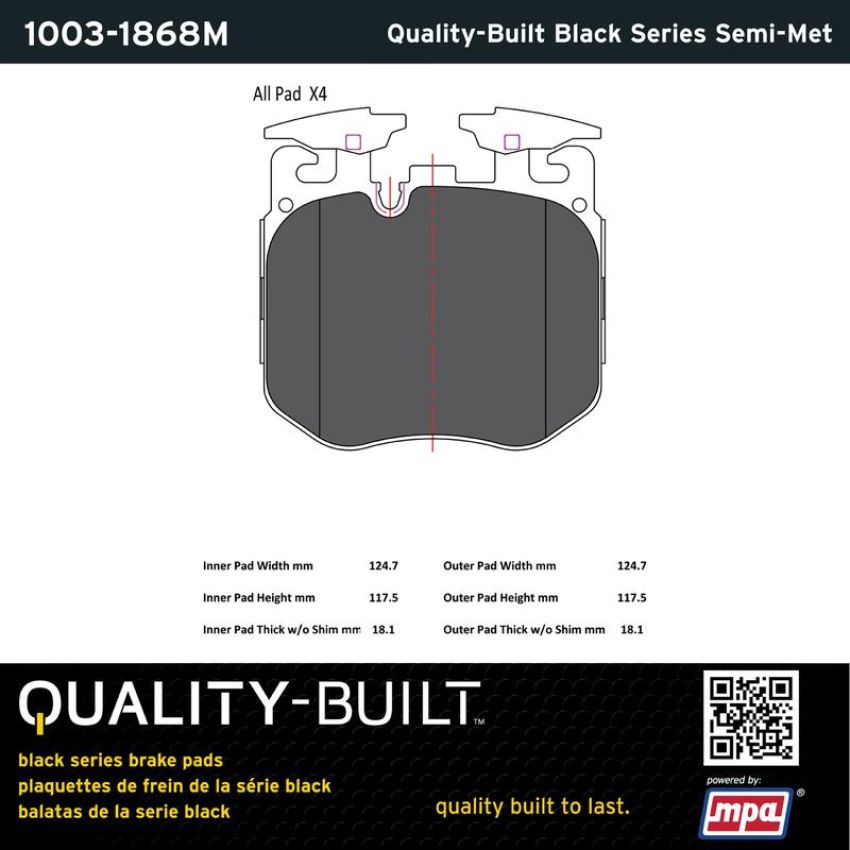 MPA 1003-1868M Quality-Built Black Series Semi-Metallic Brake Pads