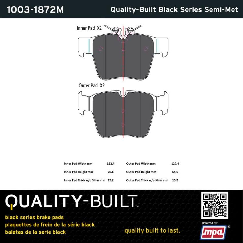 MPA 1003-1872M Quality-Built Black Series Semi-Metallic Brake Pads