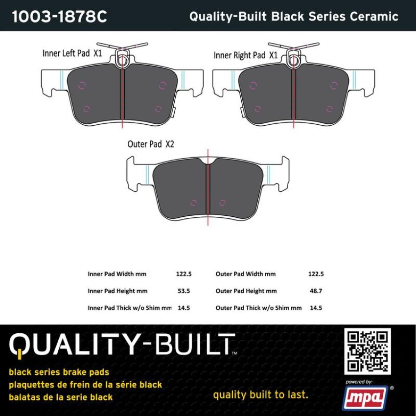 MPA 1003-1878C Quality-Built Black Series Ceramic Brake Pads w/ Hardware